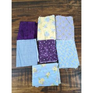 Lot of 7 Fabric Scrap Strips, Purple, blue,‎ yellow, floral, plaid